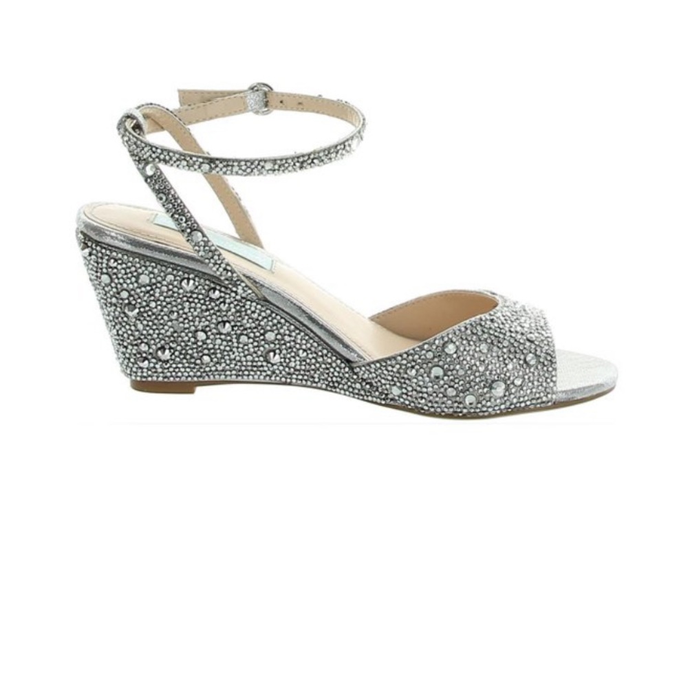 Betsey Johnson Silver Crystal Embellished Wedge Sandals